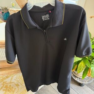 Calvin Klein Black Polo with Yellow Trim and Zip Placket
